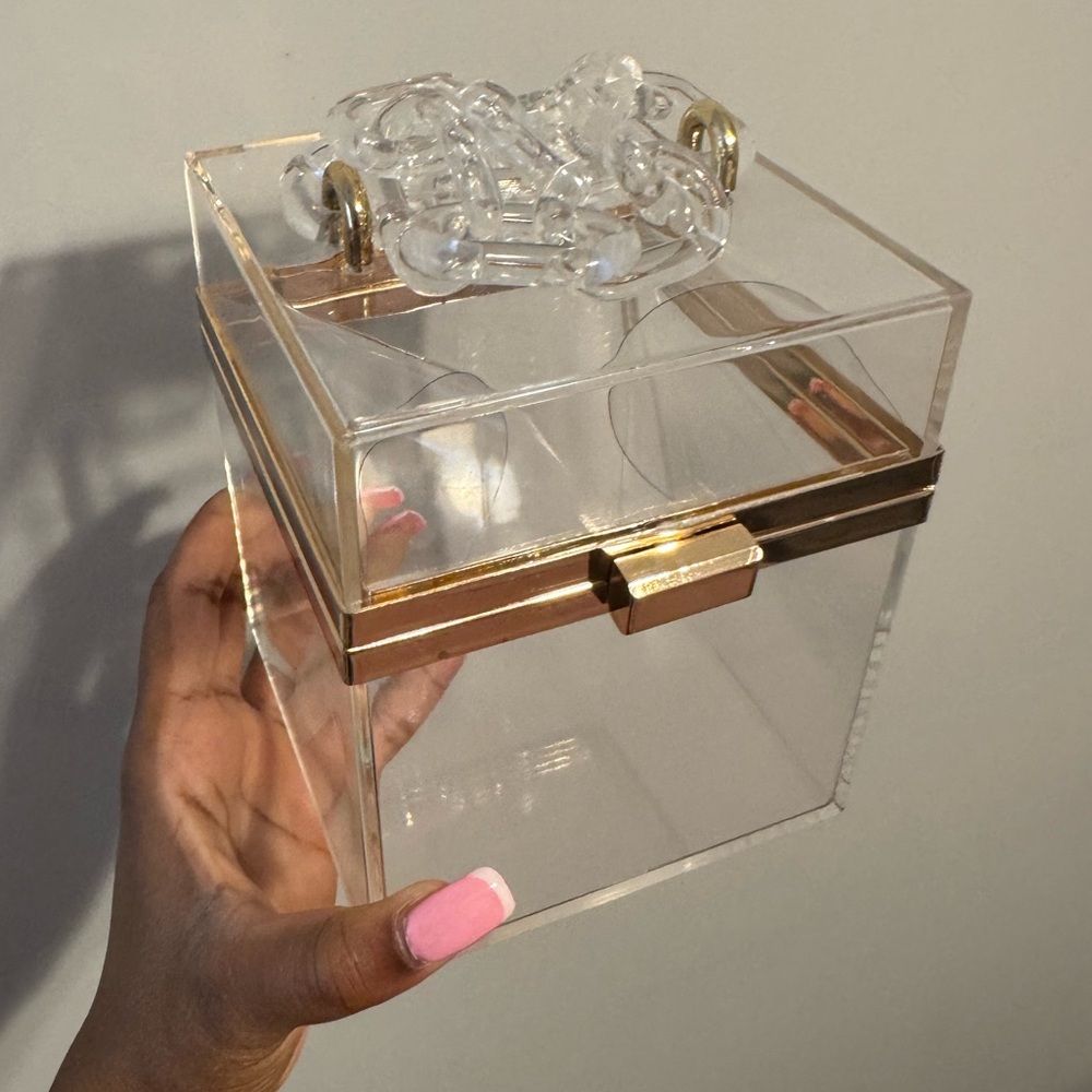 Clear Acrylic Gold Trim Square Handheld Purse